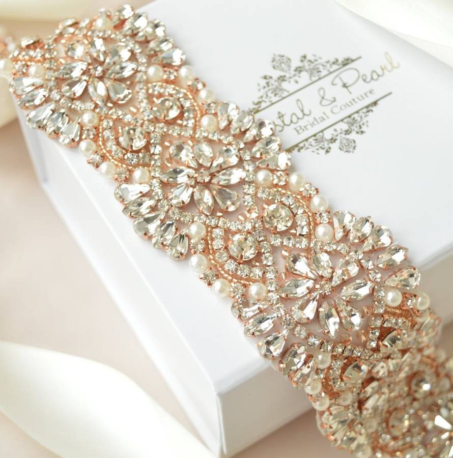 Alexa Rose Gold Bridal Sash By Crystal And Pearl Bridal ...