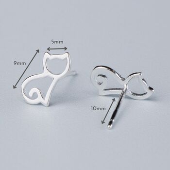 Sterling Silver Simple Cat Stud Earrings, 3 of 6