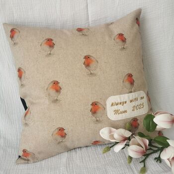 Personalised Robin Cushion, Remembrance Pillow Keepsake, 7 of 10