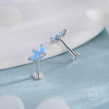 Blue Opal Marquise Cluster Earrings In Sterling Silver, 4 of 12