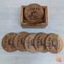 Light Wooden Coaster Set With Coffee Break Design, thumbnail 1 of 6