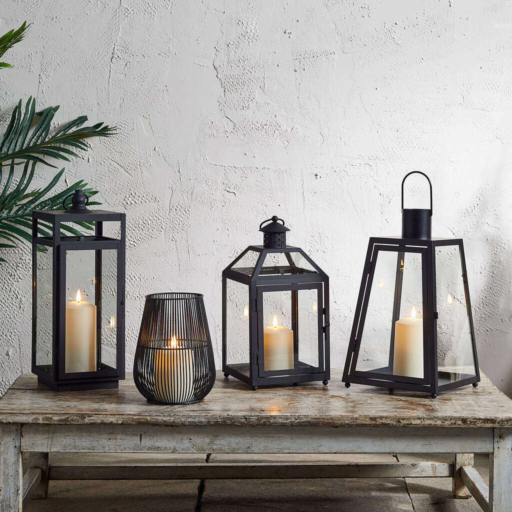 Terrarium Style Black Glass Candle Lantern By Lights4fun