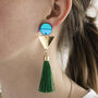 Geometric Green Tassle Party Earrings, thumbnail 2 of 5