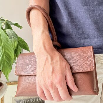 Leather Clutch Crossbody Bag With Knot Handle And Strap, 3 of 12