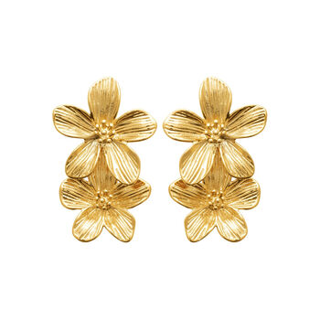 Double Flower Earrings In Golden Stainless Steel, 2 of 4