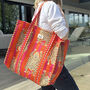Tote Bag Cotton Tiger Print Quilted Beach Bag, thumbnail 1 of 6