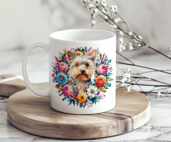 Personalised Yorkshire Terrier Summer Floral Dog Wreath Cushion And Mug Bundle, 2 of 4