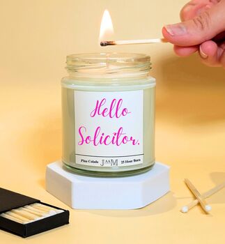 Hello Solicitor Candle Graduation Gift For Her Qualified Solicitor, 3 of 5