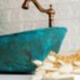 Verdigris Green Patina Solid Copper Sink – Handmade Vessel Basin For Kitchen And Bathroom, thumbnail 3 of 12
