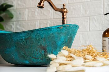 Verdigris Green Patina Solid Copper Sink – Handmade Vessel Basin For Kitchen And Bathroom, 3 of 12