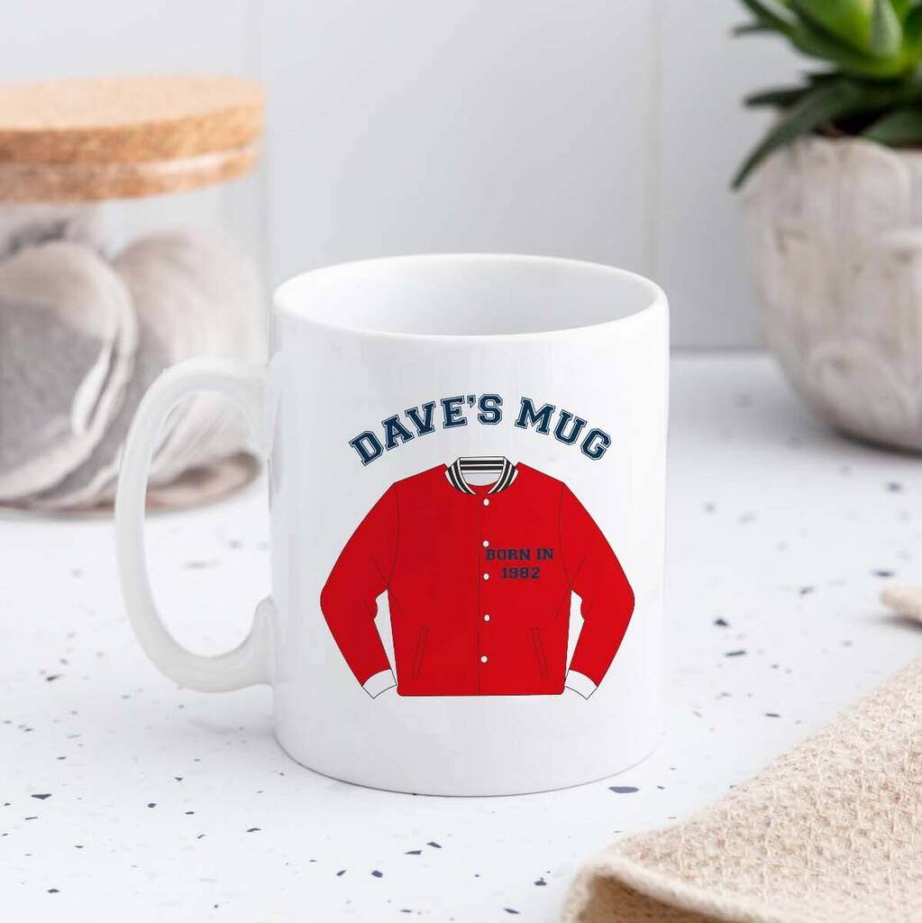 Novelty Varsity Jacket Born In Year Ceramic Mug By Funky Laser
