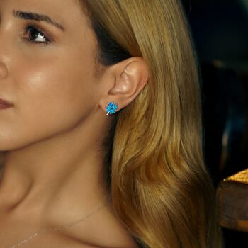 Blue Opal Clover Sterling Silver Stud Earring In Gold, 5 of 5