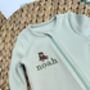 Teddy Bear Personalised Baby Zip Sleepsuit – Embroidered Baby Grow With Name – Bunny , Cub Or Goose, thumbnail 3 of 9