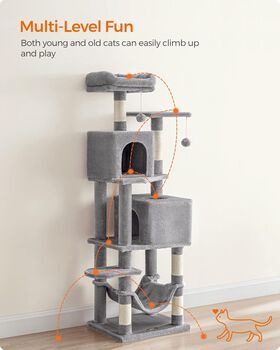 Tall Cat Tree Plush Multi Level Cat Condo Light Grey, 3 of 9