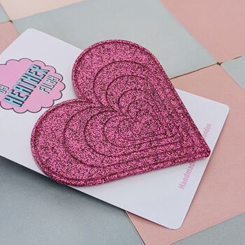 Large Heart Pink Glitter Resin Hair Clip, 3 of 4
