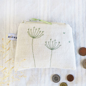 Embroidered Linen Cow Parsley Purse, 5 of 5