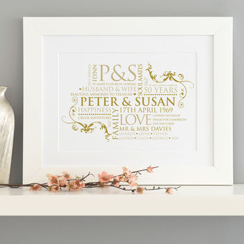 Personalised Golden Wedding Anniversary Couple Word Art, 7 of 11