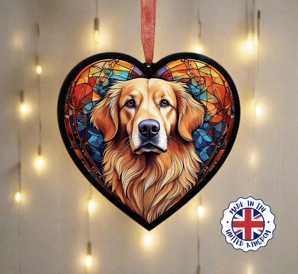 Golden Retriever Stained Glass Effect Heart Suncatcher, 1 of 5
