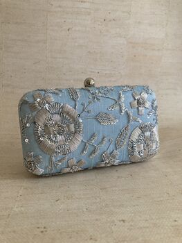Blue Embroidered Rectangular Clutch Bag, 8 of 9