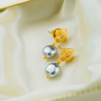 Freshwater Large White Grey Pearl Necklace And Earrings, 4 of 5