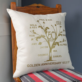 Metallic Golden Anniversary Family Tree Cushion, 9 of 12