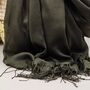 Plain Lightweight Tassel Scarf In Olive Green, thumbnail 3 of 3