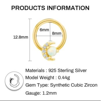Gold Plated Moon Hoop For Tragus Or Helix, 3 of 3