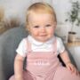 Dusty Pink Luxury Knitted Baby Dungarees, thumbnail 1 of 3