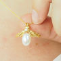 Yellow Gold Pearl Bee Pendant, thumbnail 1 of 5