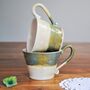 Stoneware Handmade Mug Green And Cream Stripe, thumbnail 1 of 9