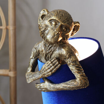 Gold Bashful Monkey Table Lamp And Shade, 3 of 5