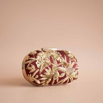 Maisha Maroon And Gold Embroidered Clutch, 6 of 8