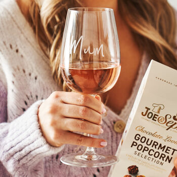 Chocolate Popcorn And Personalised Wine Glass Set, 3 of 3