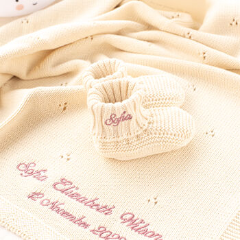 Personalised Baby Cardigan With Script Name And Booties, 4 of 12