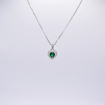 Green Heart Halo Cubic Zirconia Necklace, 3 of 7