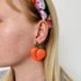 Peach Glitter Earrings / You're A Peach Gift Sweet Summer Thank You Gift / Funny Best Friend Gift Emoji Statement Gift / Tropical Fruit Jewellery Gift For Fruit Lovers, thumbnail 6 of 6