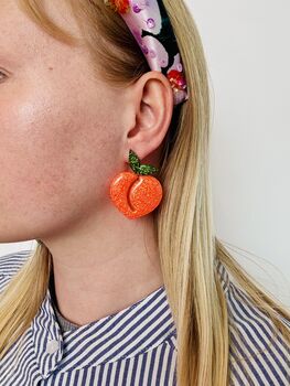 Peach Glitter Earrings / You're A Peach Gift Sweet Summer Thank You Gift / Funny Best Friend Gift Emoji Statement Gift / Tropical Fruit Jewellery Gift For Fruit Lovers, 6 of 6