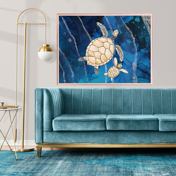 Gold Blue Alcohol Ink Turtle Wall Art Print, 2 of 4