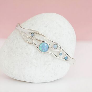 Hinged Sterling Silver Blue Opal Bangle, 3 of 9