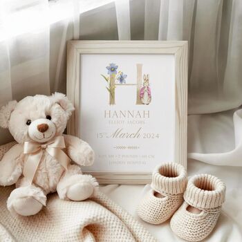Personalised Bunny Floral Initial Birth Print For Nursery, 6 of 6