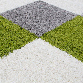 The Rugs Geometric Shaggy Rug Green Checkered Rug, 5 of 12