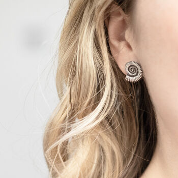 Sterling Silver Oxidised Fossil Studs, 2 of 6
