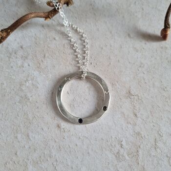Hammered Silver Family Circle Birthstone Necklace, 7 of 9