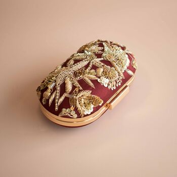 Maisha Maroon And Gold Embroidered Clutch, 4 of 8