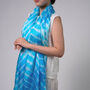 100% Mulberry Silk Scarf, Turquoise Blue Marbling In Gift Box, thumbnail 9 of 10
