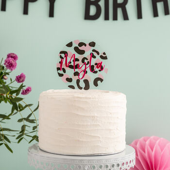 Personalised Leopard Print 3D Cake Topper Disc, 2 of 3