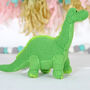 Green Diplodocus Dinosaur Rattle And Personalised Bag, thumbnail 3 of 3