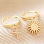 Sunburst Star Charm Hoop Earrings In Gold Plating, thumbnail 2 of 8