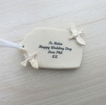 Handmade Porcelain Wedding Gift Tag With Doves, 2 of 2