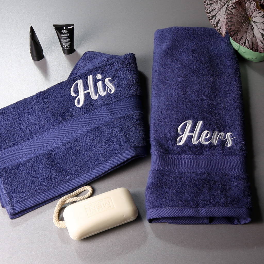 set of 'his' and 'hers' cotton hand towels by duncan stewart